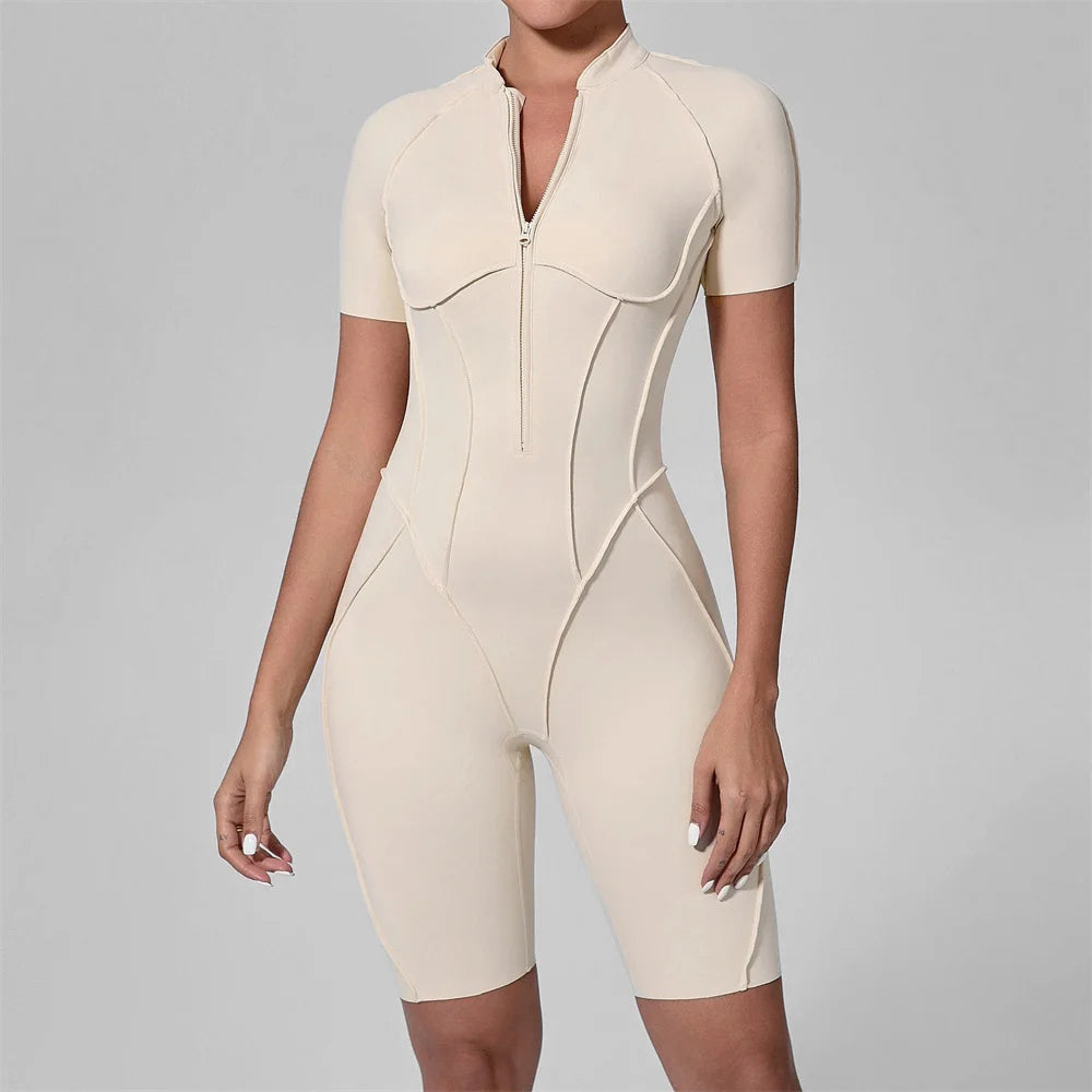 Women's Fitness Jumpsuit with Zipper - Activewear Bodysuit for Workout & Gym