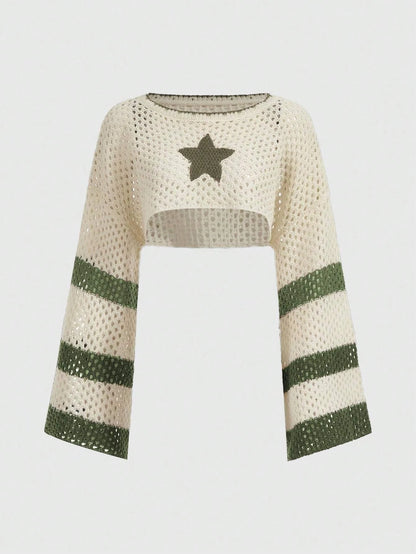 Women's Star Hollow-Out Knitted Crop Top Sweater