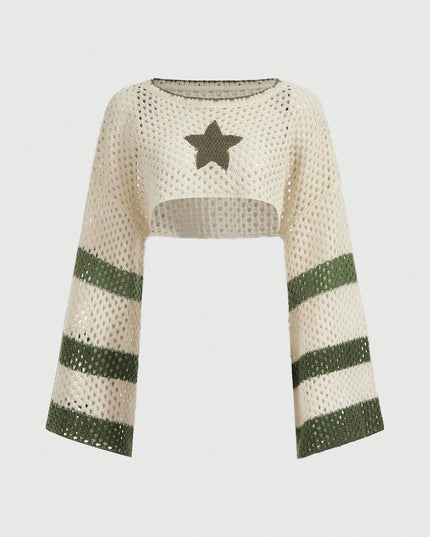 Women's Star Hollow-Out Knitted Crop Top Sweater