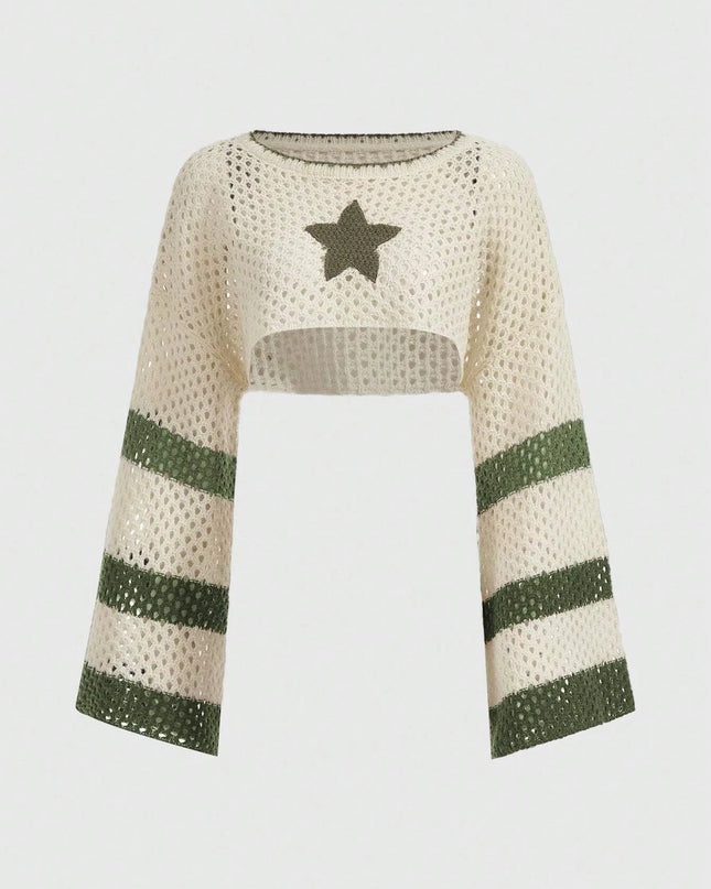 Women's Star Hollow-Out Knitted Crop Top Sweater