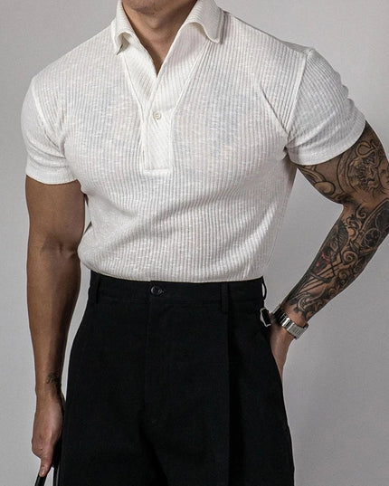 Men's Ribbed Polo T-Shirt for Slim Fit & Stretch