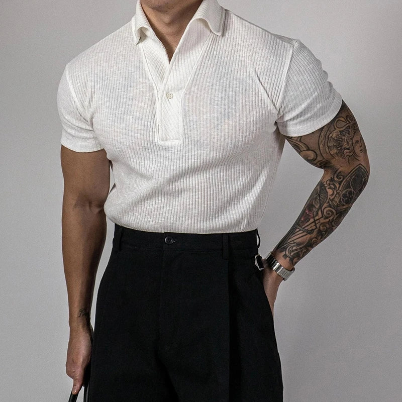 Men's Ribbed Polo T-Shirt for Slim Fit & Stretch