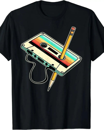 Unisex Retro Cassette Tape Pencil T-Shirt - Various Colors