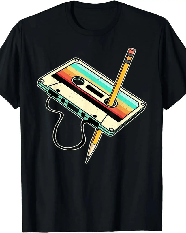 Unisex Retro Cassette Tape Pencil T-Shirt - Various Colors