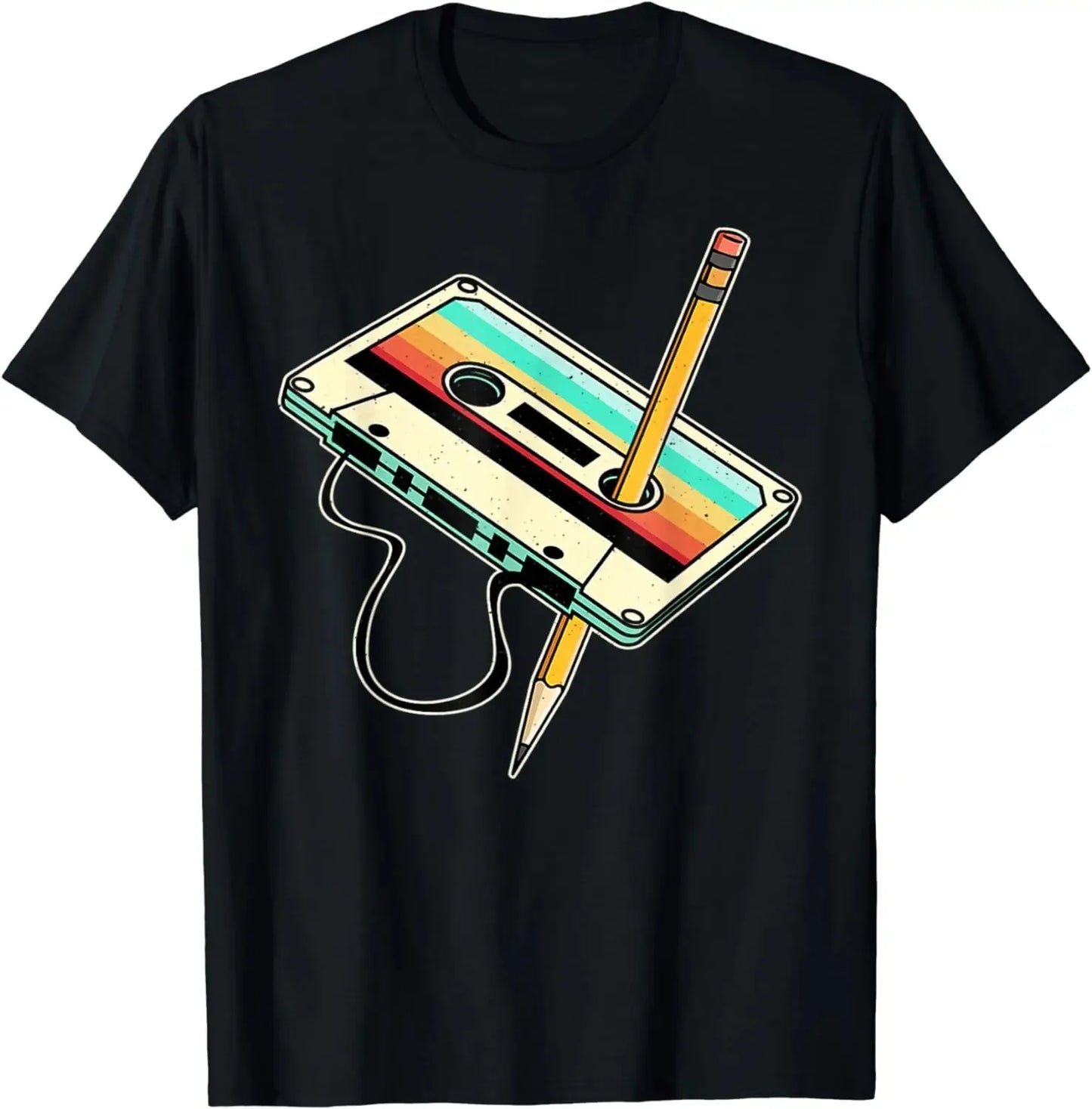 Unisex Retro Cassette Tape Pencil T-Shirt - Various Colors