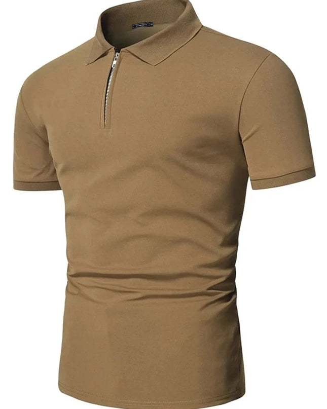 Men's Short-Sleeved Polo T-Shirt with Zipper