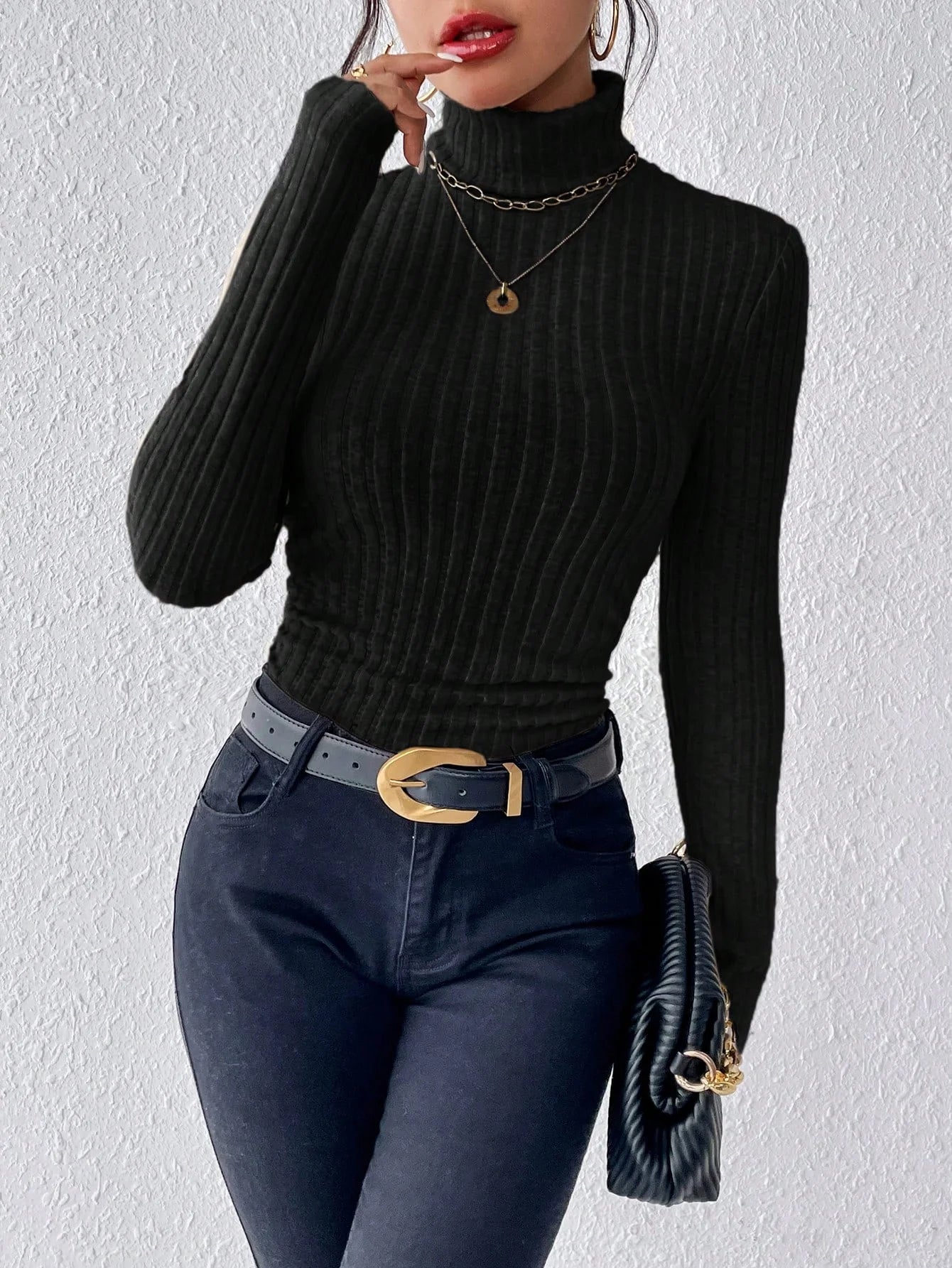 Women’s Long Sleeve Slim Fit Stretch Knitted Sweater