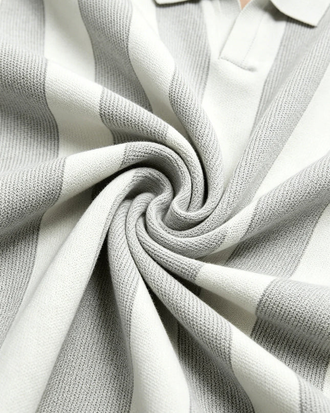 Men's Knit Polo T-Shirt with Vertical Stripes and Lapel