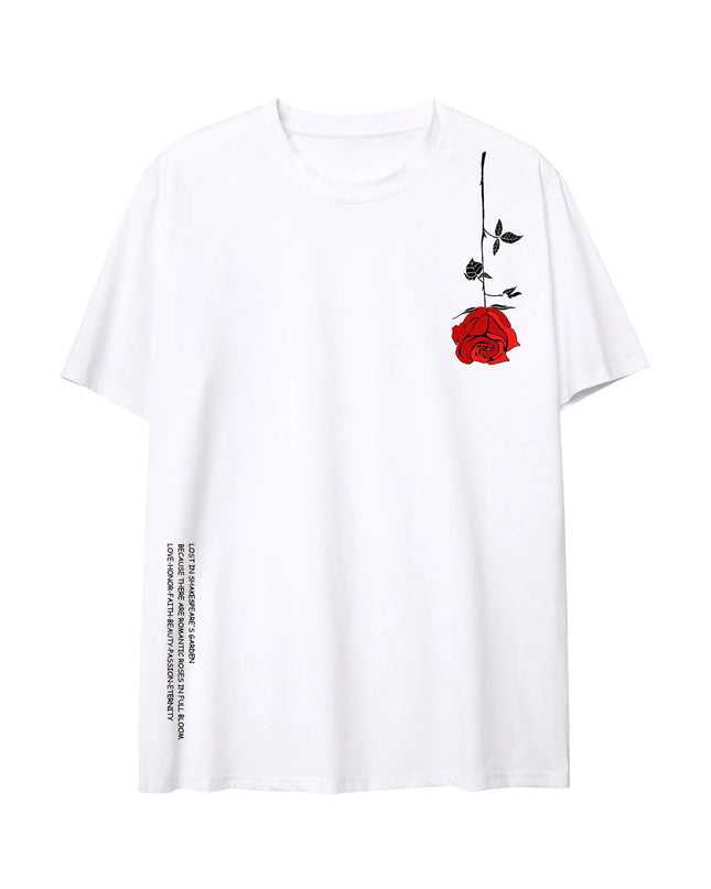 Men's Cotton T-Shirt with Rose Flower Print - Casual Fit