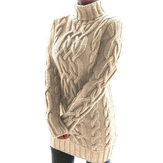 Women's Thick Turtleneck Sweater Dress - Long Sleeve Knitted Dress for Women