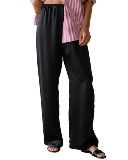 Women's Satin Wide Leg Pants - Casual High Waist Elastic Waistline