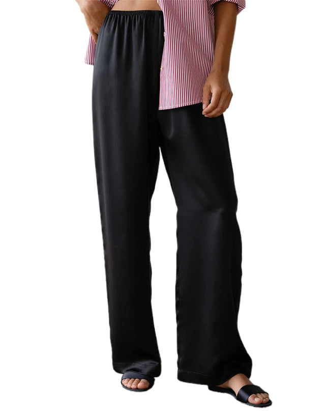 Women's Satin Wide Leg Pants - Casual High Waist Elastic Waistline