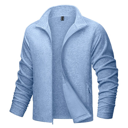 MAGCOMSEN Men's Lightweight Fleece Jacket with Full Zip and Stand Collar