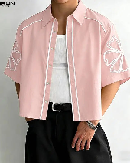 Increun Men's Summer Printed Short Sleeve Lapel Shirt