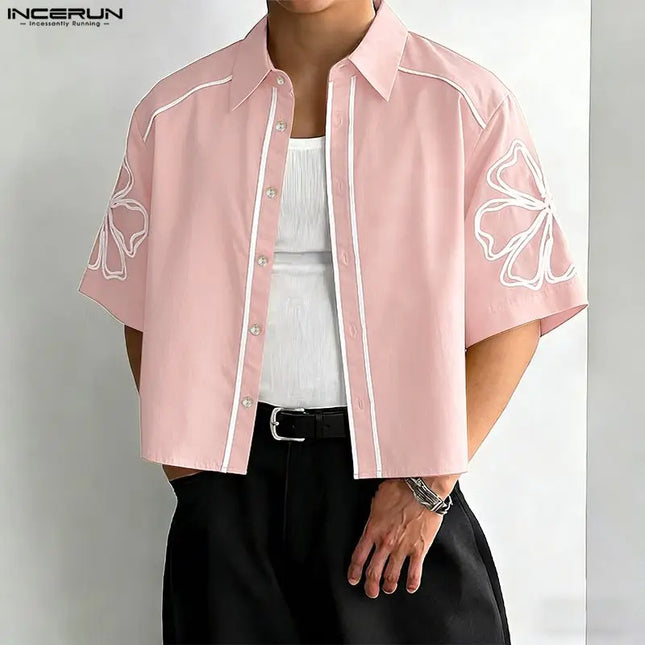 Increun Men's Summer Printed Short Sleeve Lapel Shirt