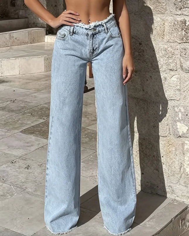 High-Waisted Raw-Hem Straight-Leg Jeans for Women, Relaxed Fit