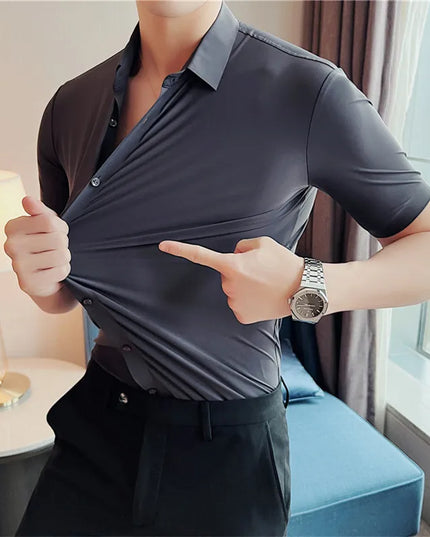 Slim-Fit Seamless Short Sleeve Shirts for Men - High Elasticity Casual Wear