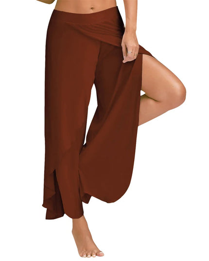Women's Slit Flared Palazzo Trousers - Wide Leg Chiffon Pants with Side Split