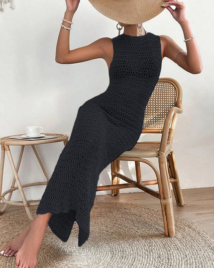 Women's Elegant Hollow-Out Dress with Waist Clip - Slim Fit