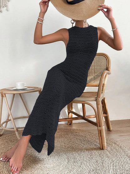 Women's Elegant Hollow-Out Dress with Waist Clip - Slim Fit