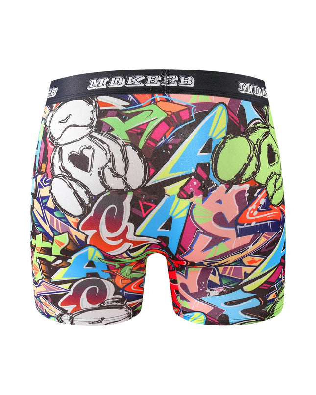 3 Piece Men's Graffiti Pattern Long Boxer Briefs- Breathable and Highly Elastic
