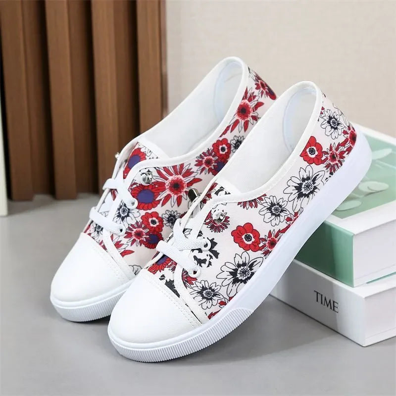 Lady's Classic Round Toe Canvas Lace-Up Sneakers - Comfortable & Stylish Women's Casual Shoes