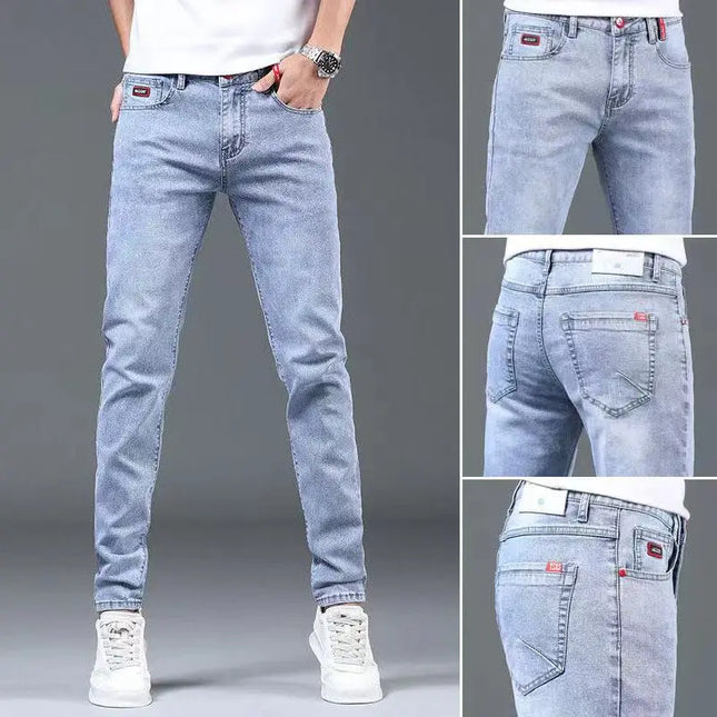 Men's Ripped Slim Fit Stretch Jeans – Straight Leg, Thin Fit Denim Pants for Men