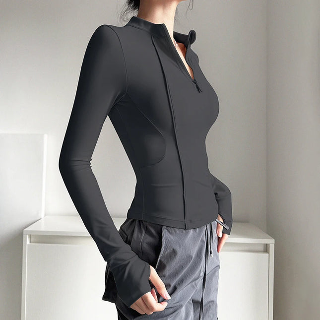 Women's Long Sleeve Stand Collar Sports Half-Zip Sweater Jacket