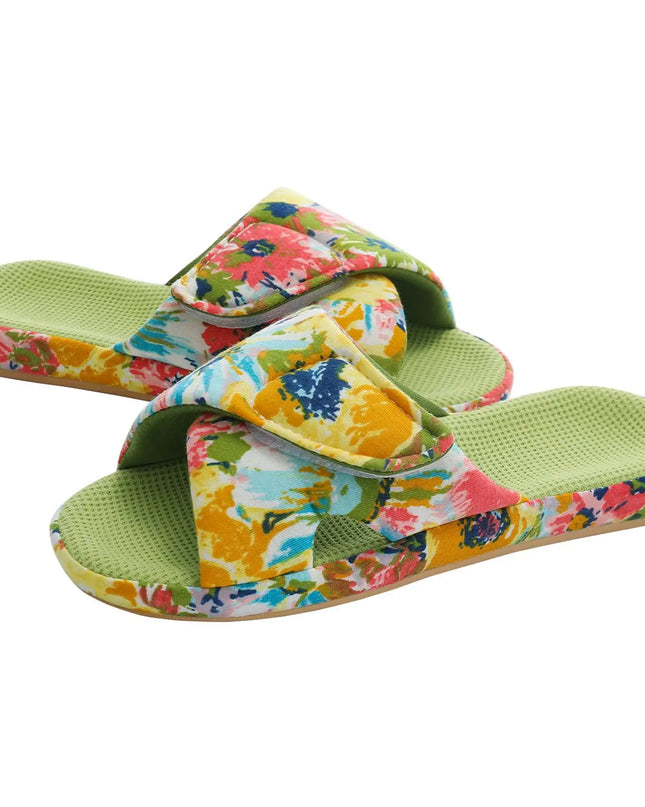 Women's Adjustable Open Toe Slippers with Corduroy Material