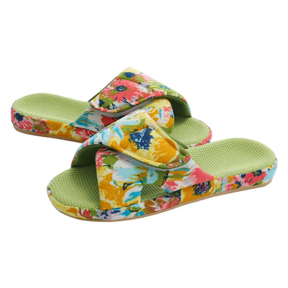 Women's Adjustable Open Toe Slippers with Corduroy Material