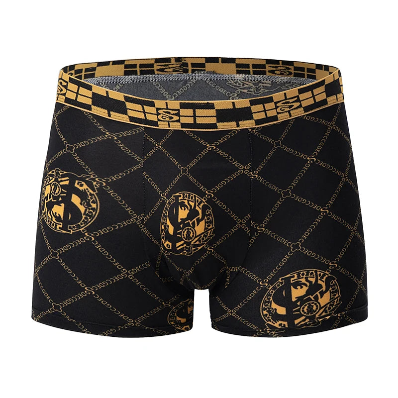 Men's Black Gold Printed Boxer Underwear - Comfortable & Versatile (5-Pack or 10-Pack)