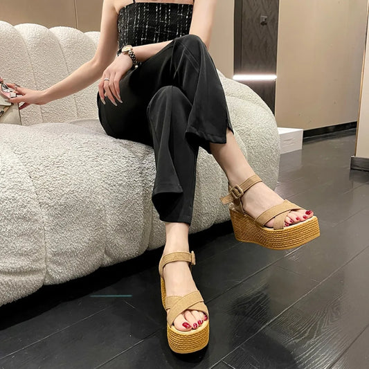 Women's 9cm High Heel Sandals – Platform Open Toe Shoes with Slope Hee