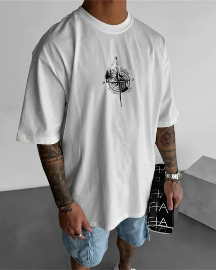 Men's Breathable Compass Pattern Printed T-Shirt