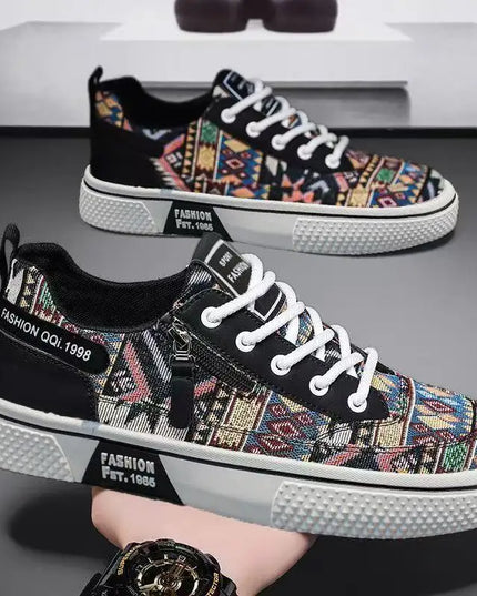 Men's Canvas Low Top Sneakers - Flat Sole, Vulcanized Style