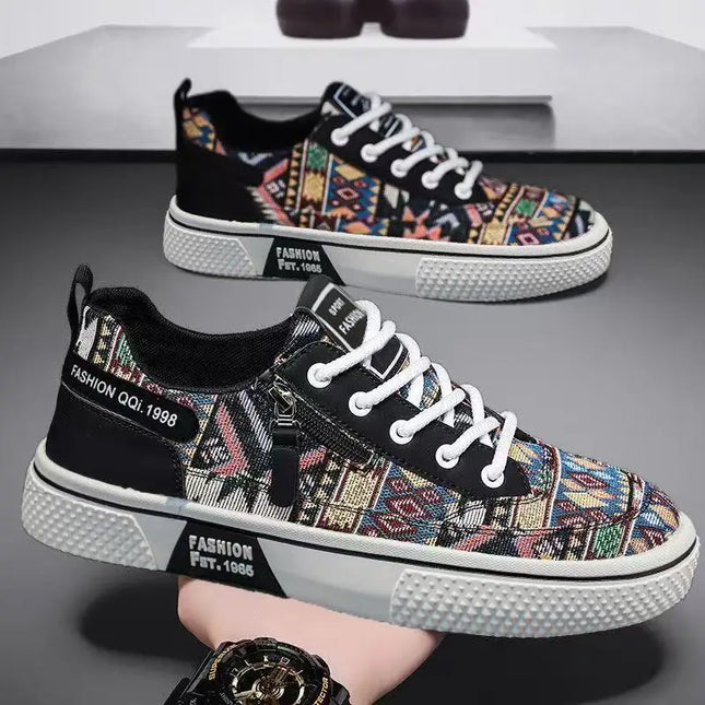 Men's Canvas Low Top Sneakers - Flat Sole, Vulcanized Style