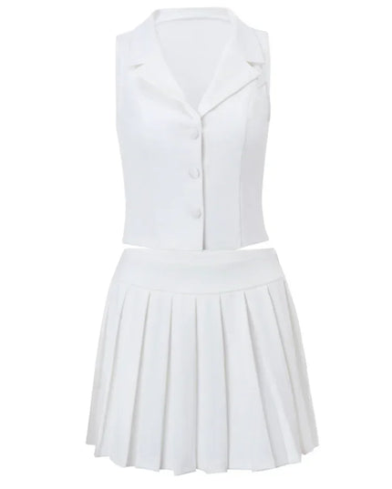 Women's Crop Top And Pleated Mini Skirt Set-2 Piece Outfit