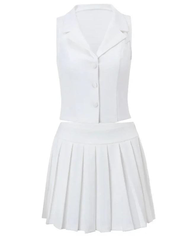 Women's Crop Top And Pleated Mini Skirt Set-2 Piece Outfit