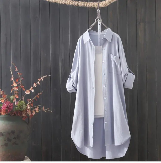 Women's Loose Midi Long Sleeve Shirt
