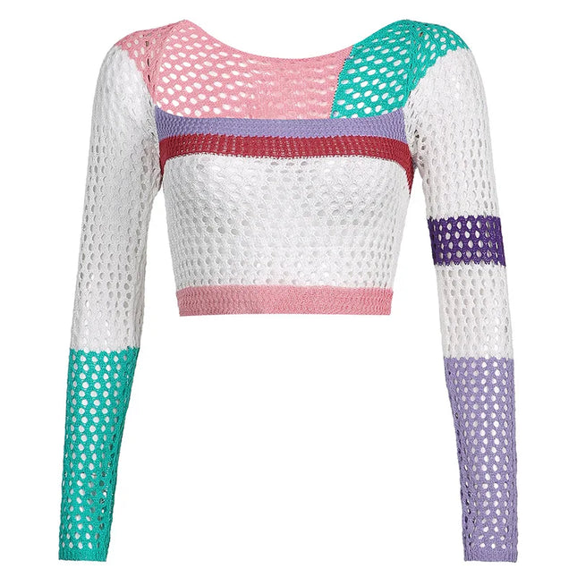 Women's Knitted Long Sleeve Crop Top