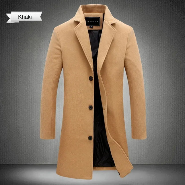Mens Slim Fit Long Cotton Wool Blend Windbreaker Coat - Various Colors