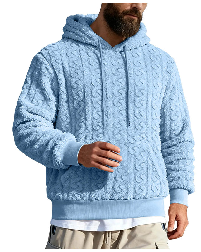Men's Vintage Jacquard Textured Fleece Hoodie Sweater