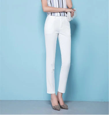 Women's High Waist Slim Slimming Skinny Pencil Pants - Elastic Ankle-Length Trousers