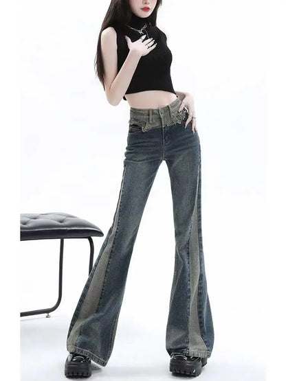 Women's Low Waist Flared Jeans - Slim Fit Micro Flare Pants for a Stylish Look