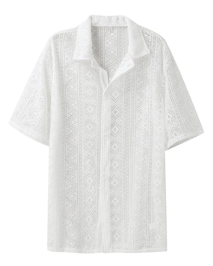 Men's Breathable Mesh See-Through Button-Down Shirt - Stylish & Lightweight Summer Top