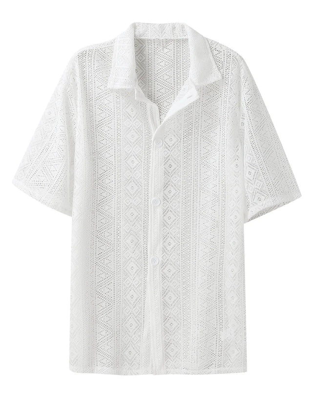 Men's Breathable Mesh See-Through Button-Down Shirt - Stylish & Lightweight Summer Top