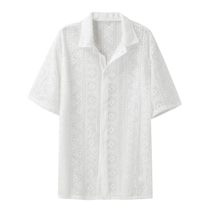 Men's Breathable Mesh See-Through Button-Down Shirt - Stylish & Lightweight Summer Top