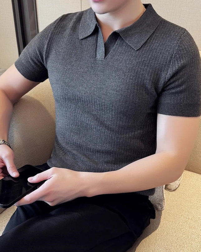 Men's Korean Style Slim Fit Polo Shirt – Thin Knit T-Shirt for Men