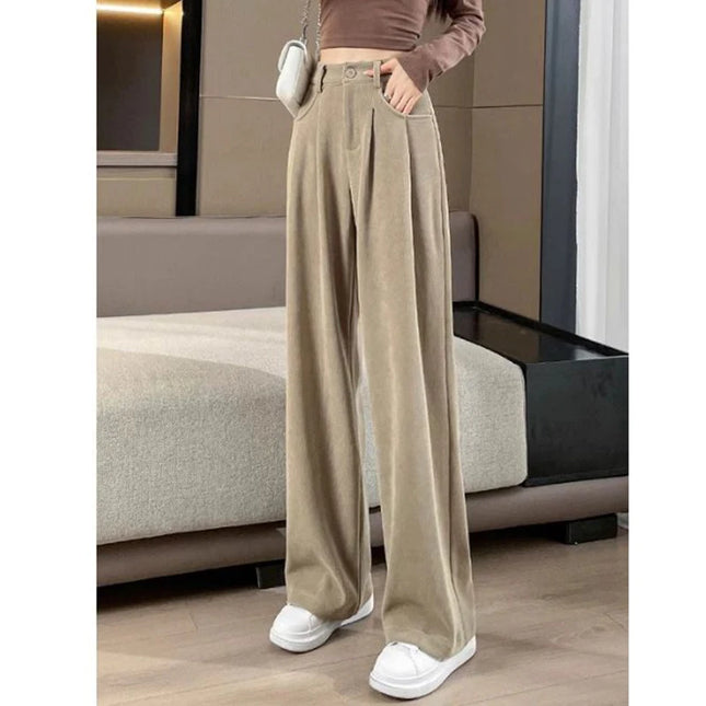 Women's Chic High Waist Straight Leg Trousers - Slim Fit Elegant Pants for Women