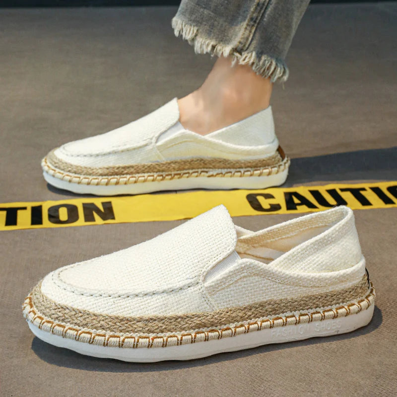 Comfortable Men's Slip-On Flats - Breathable Canvas Linen Loafers for Men