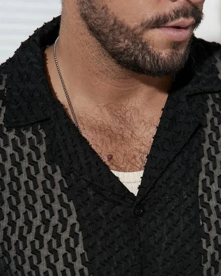 Men's Short Sleeve Mesh Lace Hollow Out Shirt